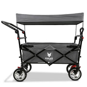 Carrito de mano plegable y compacto Fuxtec FX-CT700 gris, con frenos, asiento acolchado, mango ajustable en altura, para excursiones