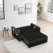 Sofá cama de 2 plazas de terciopelo de 55" con cama extraíble, respaldo ajustable, bolsillos laterales y soporte para teléfono