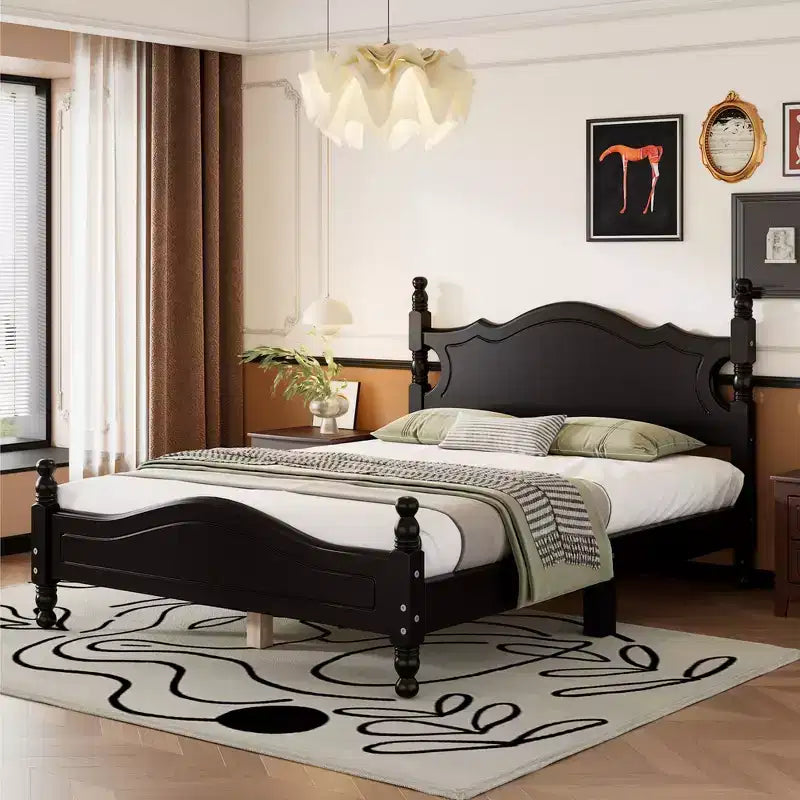 Base de cama de madera tamaño Queen Whisen, base de plataforma con soporte de listones de madera