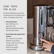 Aarke Cafetera de goteo – Cafetera eléctrica, jarra de cristal, función de mantenimiento de calor, capacidad de 10 tazas, 250 ml - 1,25 l, diseño moderno, cafetera para café de filtro, con certificación ECBC.