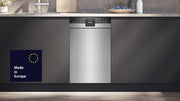 Lavavajillas de libre instalación Siemens SR43ES25ME iQ300, 45 cm, extra silencioso, varioSpeed Plus, sistema de cestas varioFlex y tercera bandeja varioSchublade, autoOpen dry, aquaStop, Home Connect, acero cepillado