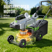 Cortacésped a batería ETOOLAB 40V (2x20V), 43 cm de ancho de corte, hasta 500 m², motor sin escobillas, kit de mulching, cesta de recogida de 50 L, 6 alturas de corte, 25-75 mm de altura de corte, 2 baterías de 4,0 Ah + cargador