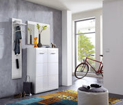 Zapatero Germania 3524-84 GW-Adana, con frentes de alto brillo, en blanco, 90 x 120 x 36 cm (ancho x alto x profundo)