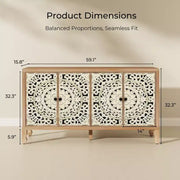 Aparador con almacenamiento, gabinete de almacenamiento con acabado desgastado, 4 puertas talladas y estante ajustable, mueble buffet de madera decorativo