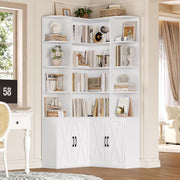 Librería FirFurd de 187 cm con puertas, estantería esquinera con 12 compartimentos, armario para libros en forma de L, vitrina de madera, armario alto, estante con puertas para salón, estudio, oficina, cocina, 187 x 80 x 80 cm, blanco