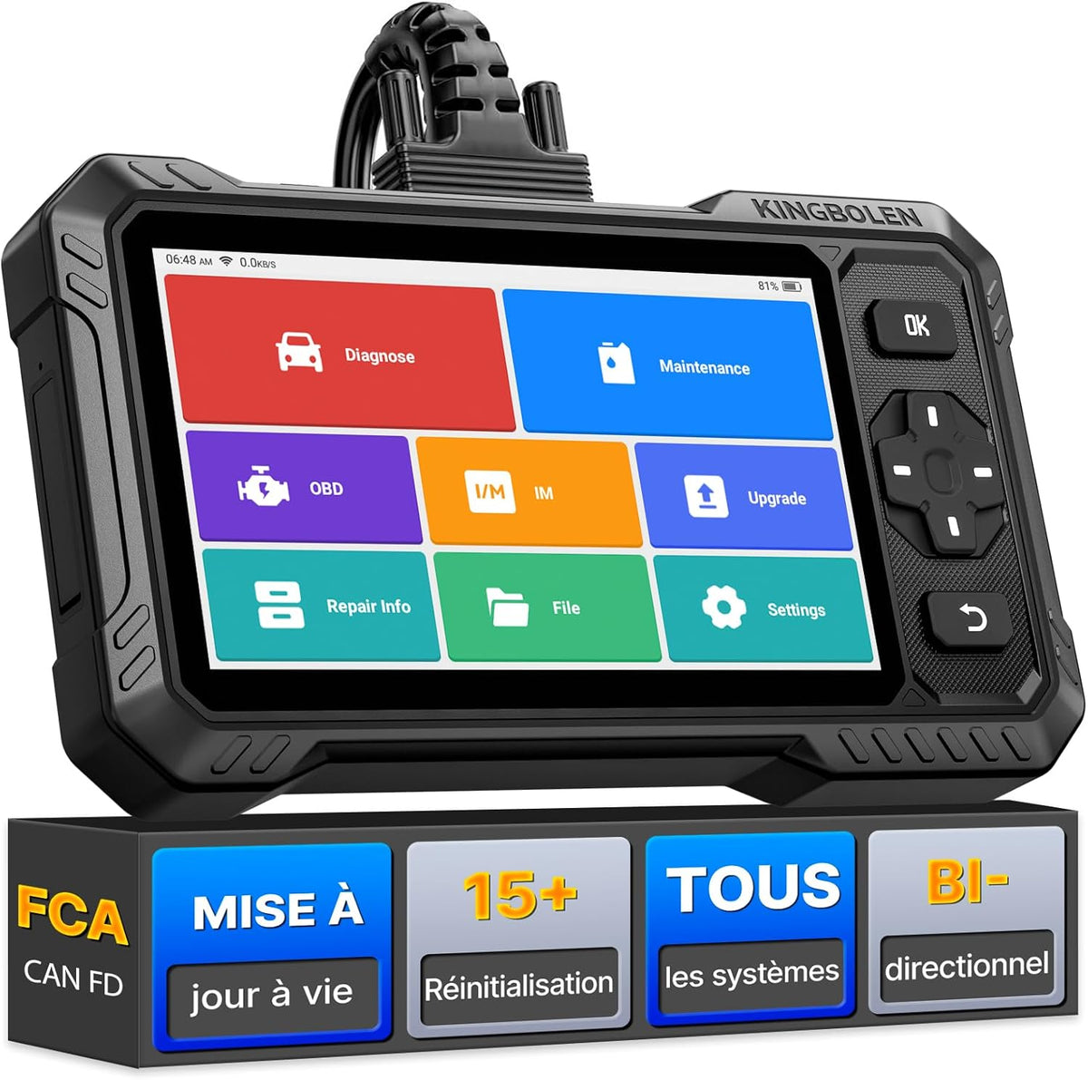 KINGBOLEN S6 Elite Escáner de Diagnóstico Automotriz, Herramienta de Diagnóstico OBD2 en Español para Sistemas Completos con más de 15 Funciones de Reinicio, Control Bidireccional, CANFD y FCA, Actualización Gratuita de por Vida