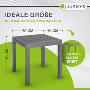 Mesa de jardín Juskys Laki 70x70 cm extensible - Mesa de comedor de aluminio extensible - tablero grande - mesa de aluminio muebles de balcón muebles de jardín antracita