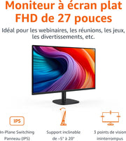 Monitor Amazon Basics de 27", FHD 1080p, máx. 100 Hz, compatible con VESA, altavoces integrados, negro