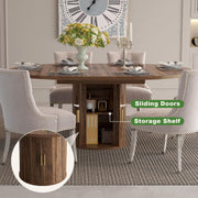 Mesa de comedor extensible, mesa de comedor redonda con base de madera, extensible a ovalada, mesa de cocina moderna para 4-6 personas, marrón rústico, base de pedestal