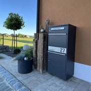 Metzler Paketbox Bispo 2, buzón con compartimento grande para paquetes, antracita, personalizado, grabado, acero inoxidable macizo para exteriores
