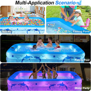 Piscina hinchable para adultos LanOcean con luces, piscina familiar rectangular hinchable solar con 12 modos de iluminación, piscina hinchable grande para niños de 240x150x55 cm, piscina infantil para jardín
