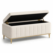 Banco de almacenamiento de lino con patas de metal, beige