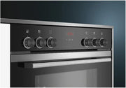 Siemens EQ211KAAB Set de horno empotrable iQ300, combinación de horno y placa integrable de 60 cm de ancho, precalentamiento rápido, esmalte brillante color granito, aire caliente 3D, zona para asados, negro