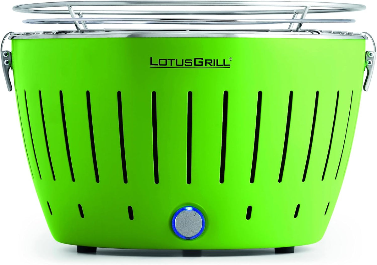 LotusGrill Classic (verde lima), la barbacoa de carbón sin humo/parrilla de mesa con puerto USB en varios colores alegres. Garantizado: siempre con la tecnología más reciente.