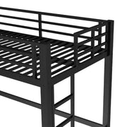 Litera alta de metal, estructura de litera que ahorra espacio con escaleras dobles y barandillas, negra - ModernLuxe