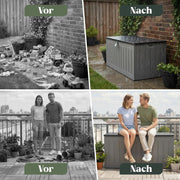 Olsen & Smith Caja de almacenamiento XXL 830L, baúl de jardín con tapa grande, caja impermeable para cojines, armario de jardín para cojines y cajas de almacenamiento para jardín, balcón, terraza, color antracita, caja para paquetes