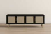 Mueble de TV de madera MDF y ratán negro 200x48x56 cm