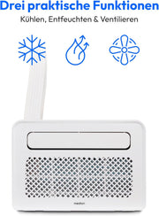 Aire acondicionado split inteligente MEDION P502 (para caravanas, autocaravanas, camping, barcos, autobuses, campers, casas móviles, incluye kit de montaje, 5000 BTU, refrigeración, deshumidificación y ventilación, modo nocturno, MD37735)