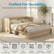 Cama Murphy convertible tamaño queen Mjkone con colchón, carga USB y cajones de almacenamiento