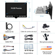 Autoradio Android 13 1 DIN universal para coche, pantalla de 10,6 pulgadas, compatible con GPS, CarPlay, Android Auto, WiFi, 4G, Bluetooth, FM, RDS, USB, mandos en el volante [4GB+64GB]