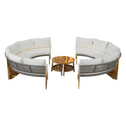 Set de sofá seccional redondo de madera de acacia para exteriores con mesa de centro, 12 plazas