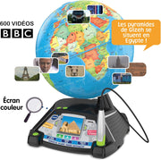 VTech - Globo terráqueo interactivo Genius XL Video, globo terráqueo para niños con pantalla a color, lápiz óptico, 600 vídeos de la BBC, juguete científico educativo, regalo para niños a partir de 7 años - Contenido en francés