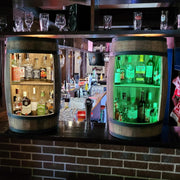 Bar de vino LED Weeco. Botellero mueble bar XL. Barril vintage decorativo para salón. Minibar para ginebra, whisky y cerveza. Mesa alta de barril. Barril de madera para copas y botellas. Estante de vino, set de regalo.