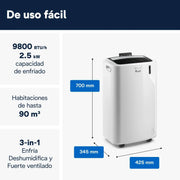 Pinguino PAC EM90K SILENT Aire Acondicionado Portátil 9.800 BTU/h, 2,5 kW, hasta 85 m³, función deshumidificador y ventilación