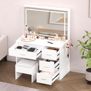 Tocador YITAHOME con espejo, mesa de maquillaje con 4 cajones, iluminación, toma de corriente, blanco (tocador, mesa de cosméticos)