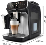 Cafetera superautomática PHILIPS Serie 5500 – Sistema de leche LatteGo, 20 especialidades de café frías y calientes, 40% más silenciosa con SilentBrew, QuickStart, negro y plata (EP5546/70)