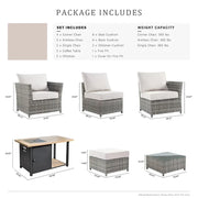 Set de muebles de exterior para patio XIZZI de 13 piezas de mimbre con fogata