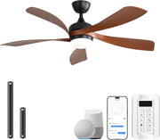 Ventilador de techo inteligente Sofucor con luz, 132 cm, compatible con Alexa/APP, control remoto, 3 temperaturas de color, temporizador, 6 velocidades, motor CC silencioso para sala de estar