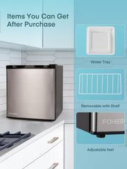 FOHERE Mininevera 46L, Frigorífico pequeño con termostato ajustable, ahorro de energía, silencioso, puerta reversible, minibar, adecuado para el hogar y la oficina, dormitorio, hotel, acero inoxidable