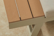 Riess Ambiente - Salón de jardín modular ajustable Miami - 230 cm - Champán greige - WPC aluminio - Sofá de jardín tumbona con estante