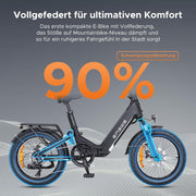 Bicicleta eléctrica ENGWE L20 3.0 Boost, batería de 48 V y 13,5 Ah, hasta 135 km, sensor de par y frenos hidráulicos, neumáticos de 20 x 3,0, compatibilidad con aplicaciones