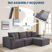 Sofá moderno de 108", sofá tapizado de 3 plazas en forma de L con cojines, sofá de asiento profundo, no requiere montaje