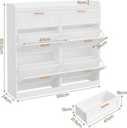 Zapatero KIMENICH con 4 trampones, mueble zapatero estrecho con 2 cajones, estante ajustable, para 16-24 pares de zapatos, recibidor, pasillo, 24 x 100 x 103 cm, blanco
