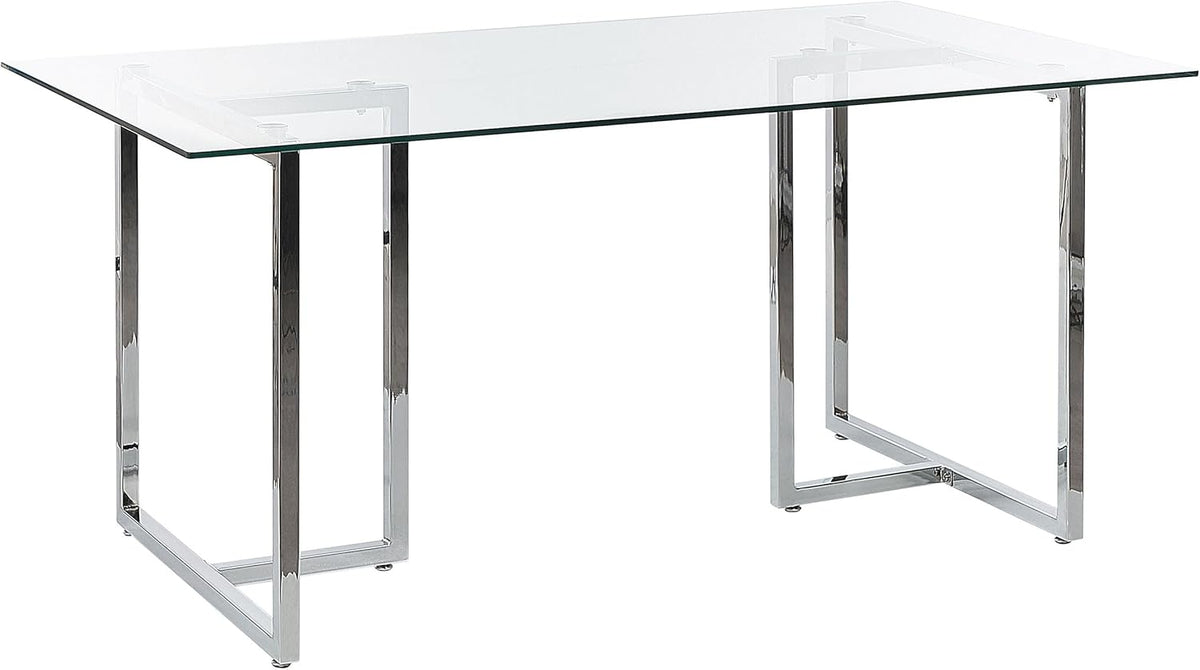 Mesa de comedor rectangular Beliani transparente/plata, vidrio templado, 160 x 90 cm, Envia