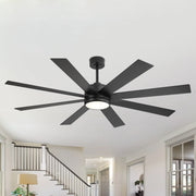 Ventilador de techo negro de 65 pulgadas y 8 aspas con luz y control remoto