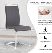 Juego de 4 sillas cantilever Merax, sillas de comedor con piel sintética PU y respaldo alto, estructura de metal cromado, silla de cocina moderna, silla tapizada para sala de estar y sala de conferencias, gris