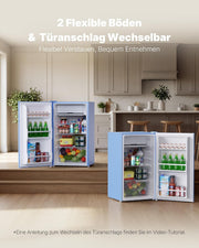 Upstreman 91L Mini-refrigerador con compartimento de enfriamiento rápido, 5 niveles de temperatura (0-10 ℃), eficiente energéticamente, funcionamiento silencioso de 41 dB, compacto y espacioso para dormitorio universitario/oficina, BR321-Azul