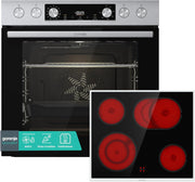 Set de horno empotrable Gorenje con aire caliente Inox Set 4 con placa vitrocerámica / 77 litros / ExtraSteam / GentleClose & Open / EcoClean / AirFry / PizzaMode / PerfectGrill / guías telescópicas / aspecto inox