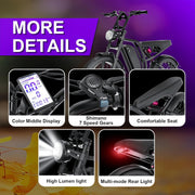 Bicicleta eléctrica DEEPOWER para adultos, batería extraíble de 48V/52V 20Ah, autonomía de hasta 60-110 km, neumáticos gruesos de 20 pulgadas, frenos de disco hidráulicos, Shimano de 7 velocidades, todoterreno