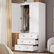 Armario ropero COZONY con 3 cajones y 2 puertas, clóset de madera moderno para dormitorio, armario de pie resistente de color blanco