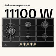 Placa de Cocción a Gas Klarstein con 5 Quemadores – Placa de Cocción Empotrable 11100W, Superficie de Acero Inoxidable, Compatible con GLP