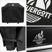 Barbacoa de gas Hektor 3B-S incl. asador giratorio y funda protectora con 3 quemadores, quemador Sear, parrilla de hierro fundido, hornillo lateral, ventana de visualización y termómetro para jardín y terraza