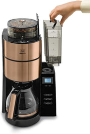 Melitta AromaFresh - Cafetera de filtro - con jarra de cristal - molinillo integrado - función de temporizador - 10 tazas - Negro puro