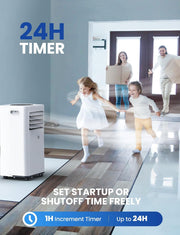 Aire acondicionado portátil de 9000 BTU, 4 en 1: refrigeración, ventilador, deshumidificador y modo sueño, silencioso, con mando a distancia, temporizador de 24 h y kit de ventana, para dormitorio, oficina, garaje, 33 m²
