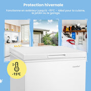 COMFEE' RCC146WH2EU(E) Congelador arcón independiente 143L convertible en congelador/refrigerador, compresor inverter, 4 estrellas, apto para dependencias, garajes y cobertizos, blanco [Clase energética E]