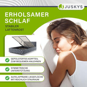 Cama tapizada Juskys Nizza 180x200 cm con colchón, estructura de cama con somier, almacenamiento y luz LED, tapizado de terciopelo, capitoné estilo Chesterfield, gris